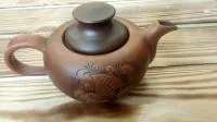 чайник глиняный 0,35 л, листочки, ручная работа, маслянка