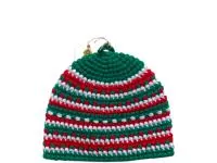 шапка для бани банибо №2 ручной работы, акрил, зеленый/красный/белый, банный перец